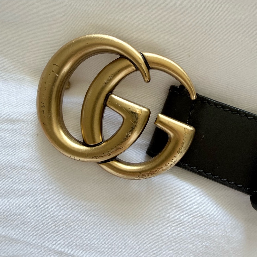 Gucci Black Leather Belt with Gold Interlocking GG Buckle